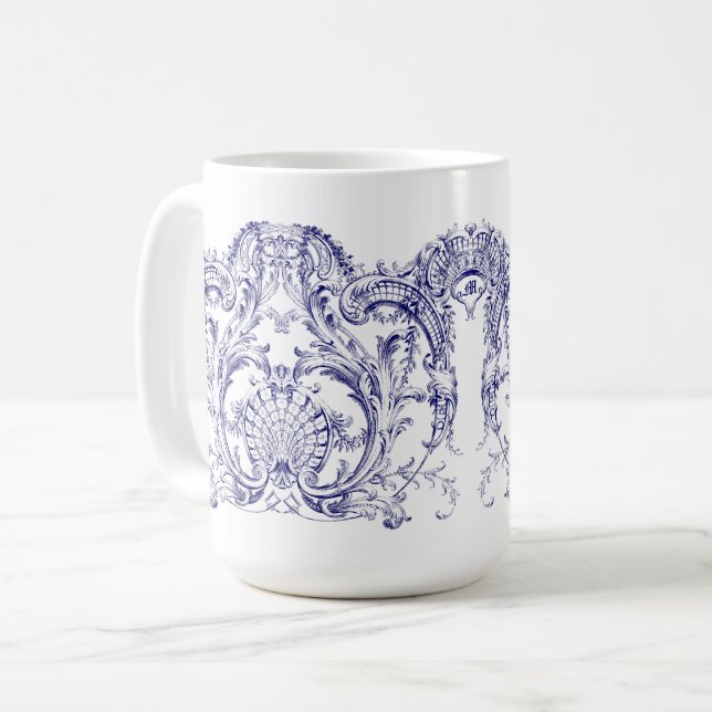 Blue & White Baroque Rococo Cartouche Frieze Kaffemugg (Framsida vänster)
