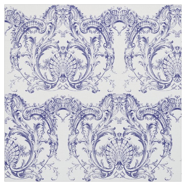 Blue & White Baroque Rococo Mönster Tyg (Provkarta)