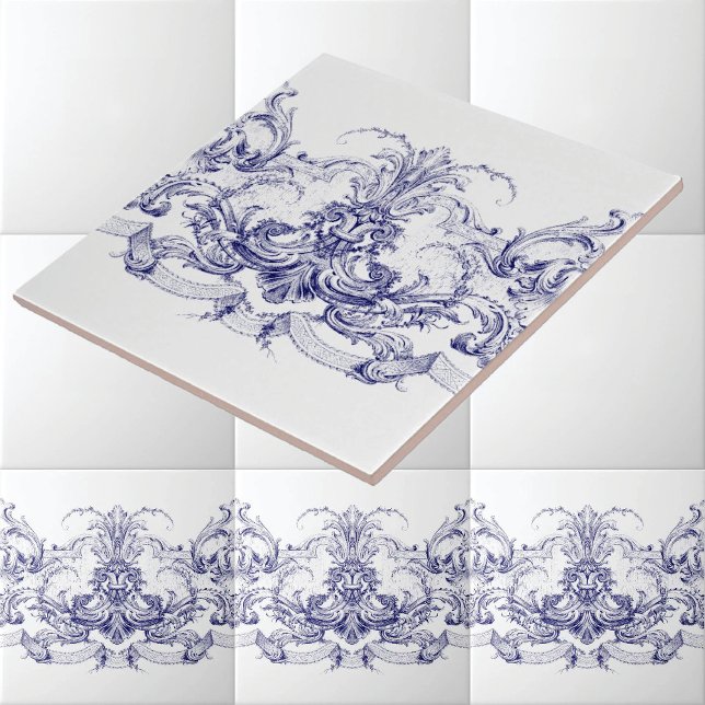 Blue & White Baroque Rococo Rocaille Frieze Kakelplatta (Skapare uppladdad)