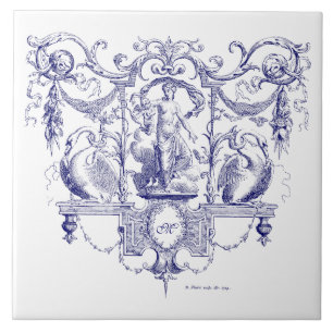 Blue & White Baroque Rococo Venus & Svanar Kakelplatta