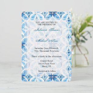Blue White Batik Blommigt Bröllop Inbjudningar