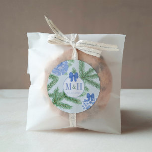 Blue White Baubles Fir Träd Helgdagar Bröllop Runt Klistermärke