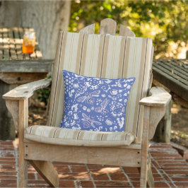 Blue White Bee Blommigt Rustic Farmhouse Cottage Kudde
