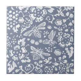 Blue White Bee Botanical Delft Dedham Painting Kakelplatta