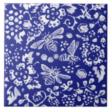 Blue White Bee Honung Blommigt Farmhouse Rustic Ar