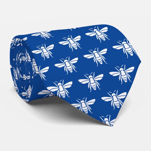Blue White Bee Mönster Neck Tie Slips (Rullad)