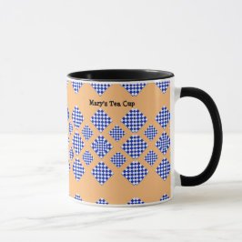 Blue White Beige Checkond Diamond Mugg