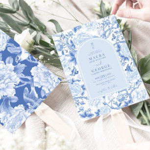 Blue White Birds Peony Chinoiserie Garden Wedding Inbjudningar