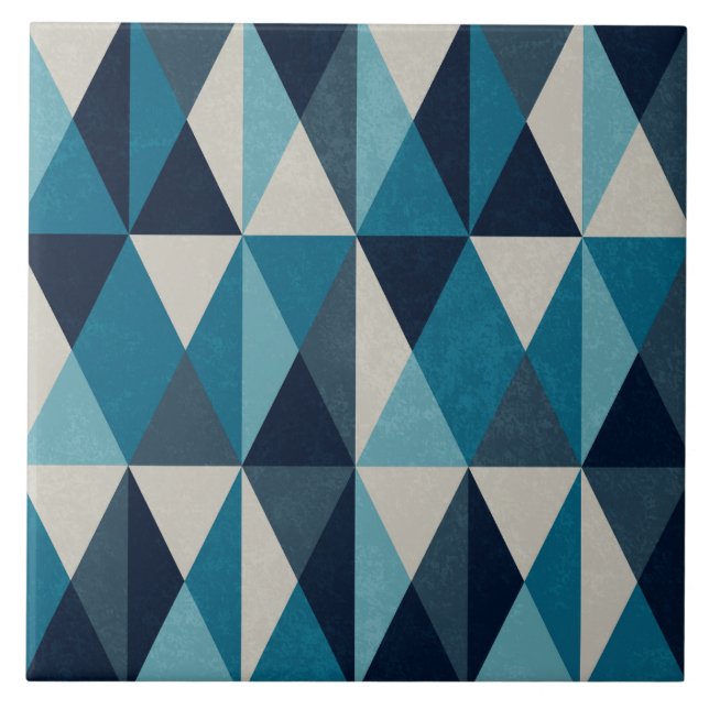 Blue White Black Geometric Rhombi Mönster Kakelplatta (Framsidan)