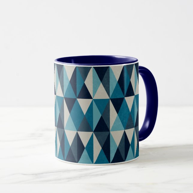Blue White Black Geometric Rhombi Mönster Mugg (Framsida höger)