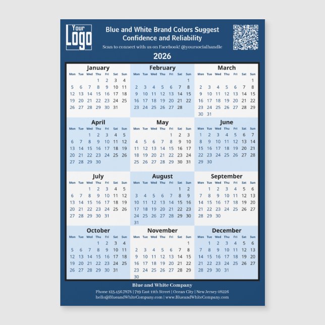Blue White Black Your Logo 2026 Magnetic Calendar (Framsida)