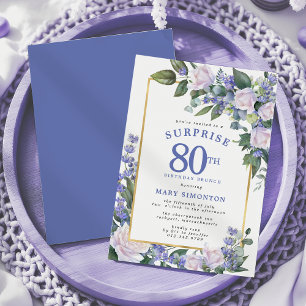 Blue White Blommigt 80:e överraskningsdagskväll Br Inbjudningar