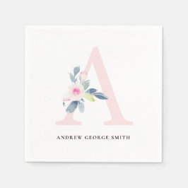 BLUE WHITE BLOMMIGT ALPHABETS BREV A PAPPERSSERVETT