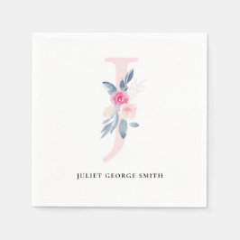 BLUE WHITE BLOMMIGT ALPHABETS BREV J PAPPERSSERVETT