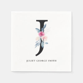 BLUE WHITE BLOMMIGT ALPHABETS BREV J PAPPERSSERVETT