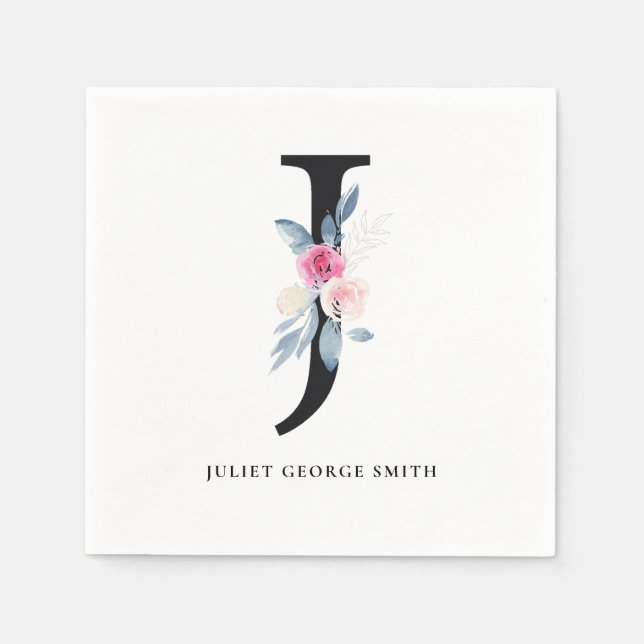  BLUE WHITE BLOMMIGT ALPHABETS BREV J PAPPERSSERVETT (Framsidan)