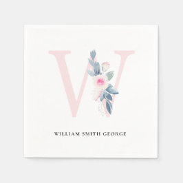  BLUE WHITE BLOMMIGT ALPHABETS BREV W PAPPERSSERVETT