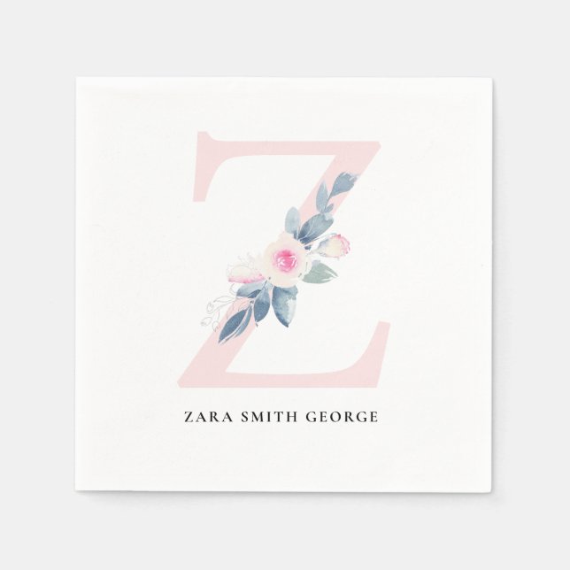  BLUE WHITE BLOMMIGT ALPHABETS BREV Z PAPPERSSERVETT (Framsidan)