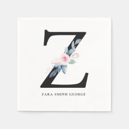 BLUE WHITE BLOMMIGT ALPHABETS BREV Z PAPPERSSERVETT