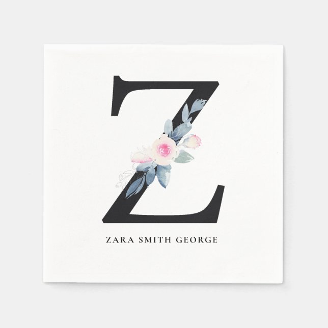  BLUE WHITE BLOMMIGT ALPHABETS BREV Z PAPPERSSERVETT (Framsidan)