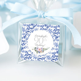 Blue White Blommigt Birthday Fyrkantigt Klistermärke