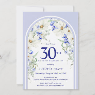 Blue White Blommigt Boho Arch 30års födelsedag Par Inbjudningar
