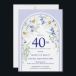 Blue White Blommigt Boho Arch 40:e födelsedagen Pa Inbjudningar<br><div class="desc">Ett sådant söt blått och vitt blommönster dekorerar en Boho-båge. Vita daisy i eleganten och blå ängsblommor skapar perfekt vår och sommarpaletten. Skarp blå text mot den vita bakgrunden. Utformning av kvinnor och eleganter. Det här objektet är en del av samlingen Boho Arch Blue and White Blommigt.</div>