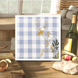 Blue White Blommigt Gingham Play Land Farmhouse Pappersservett