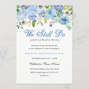 Blue White Blommigt Vow Renewal-årsdagen Inbjudan