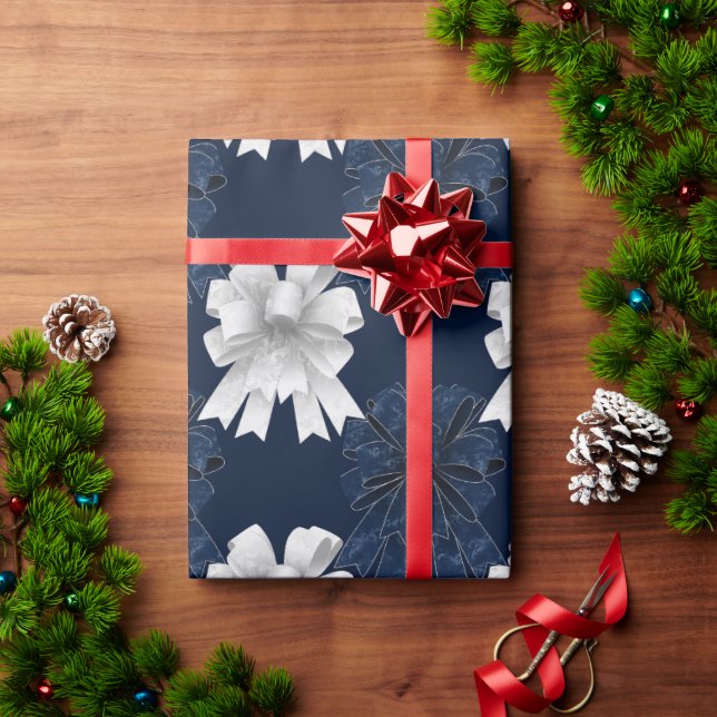 Blue White Bows, Helgdag jul Presentpapper (Julgåva)