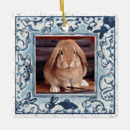 Blue & White Bunny Rabbit Delft Dedham Pet Photo Julgransprydnad Keramik