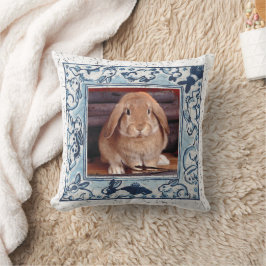 Blue & White Bunny Rabbit Pet Photo Dedham Delft Kudde
