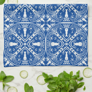 Blue + White Bunny Rabbit Whimsical Tile Mönster Kökshandduk