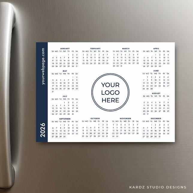 Blue White Business Logotyp 2026 Magnetic Calendar (Calendar shown in 5 x 7 inches.)