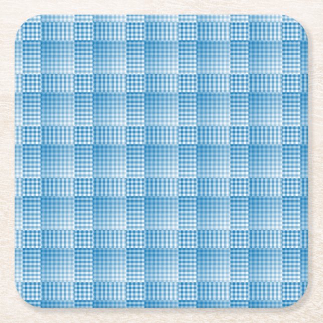 Blue White Checker Abstract Pattern Underlägg Papper Kvadrat (Framsidan)