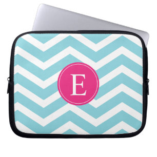 Blue White Chevron Bright Rosa Monogram Laptop Sleeve
