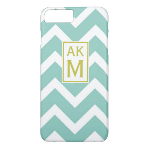 Blue & White Chevron Monogram iPhone 7 Plus Fodral