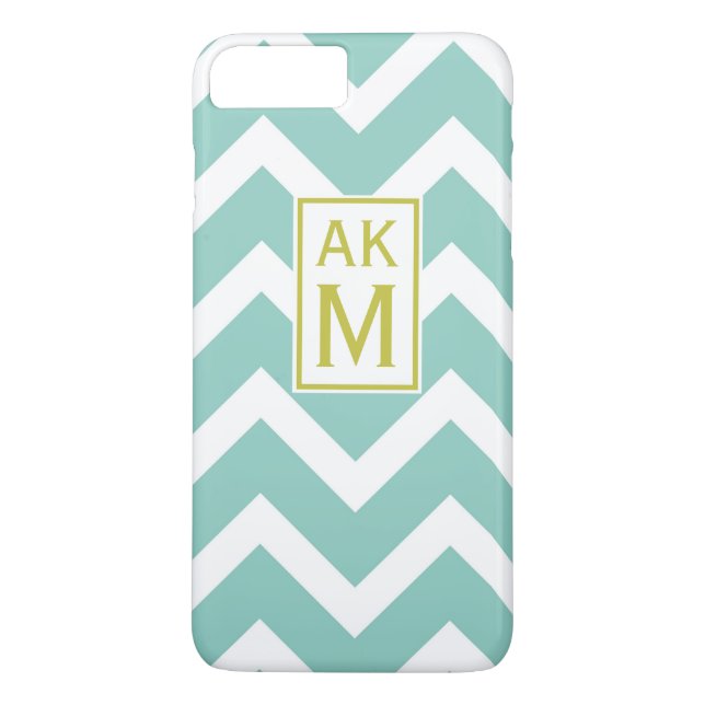 Blue & White Chevron Monogram iPhone 7 Plus Fodral Case-Mate iPhone Skal (Baksida)