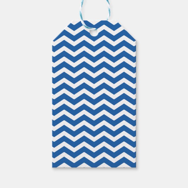 Blue White Chevron Mönster Presentetikett (Framsidan)