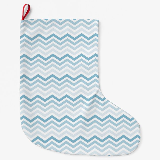 Blue White Chevron Ombre Stor Julstrumpa (Framsidan)