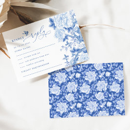 Blue White Chinoiserie Bird Peony Bröllop OSA Kort