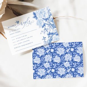 Blue White Chinoiserie Bird Peony Bröllop OSA Kort