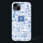 Blue White Chinoiserie Bird Peony Garden Monogram<br><div class="desc">Den här chinoiseriinspirerade designen har elegant botaniska blommigtar,  fåglar och grönska i delft-blått och vitt. Anpassa telefonfodralet med ditt monogram eller din initiala version.</div>