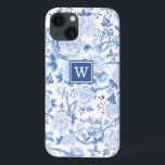 Blue White Chinoiserie Bird Peony Garden Monogram<br><div class="desc">Den här chinoiseriinspirerade designen har elegant botaniska blommigtar,  fåglar och grönska i delft-blått och vitt. Anpassa telefonfodralet med ditt monogram eller din initiala version.</div>