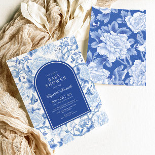 Blue White Chinoiserie Birds Flowers Baby Shower Inbjudningar