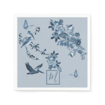 Blue White Chinoiserie Blommigt Chic Monogram