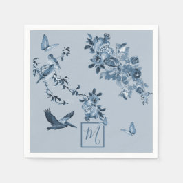 Blue White Chinoiserie Blommigt Chic Monogram Pappersservett