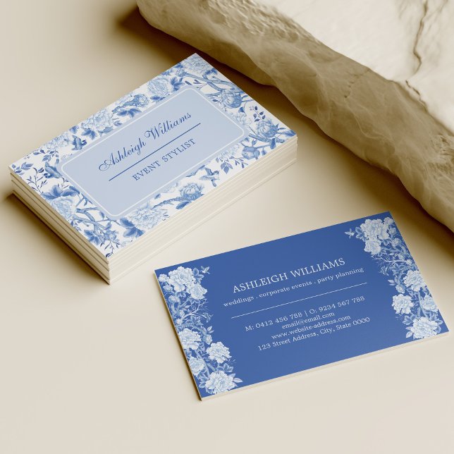 Blue White Chinoiserie Blommigt Event Stylist Visitkort (Skapare uppladdad)