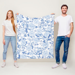 Blue White Chinoiserie Blommigt Garden Mönster Fleecefilt