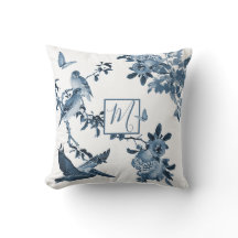 Blue White Chinoiserie Blommigt Snyggt Monogram